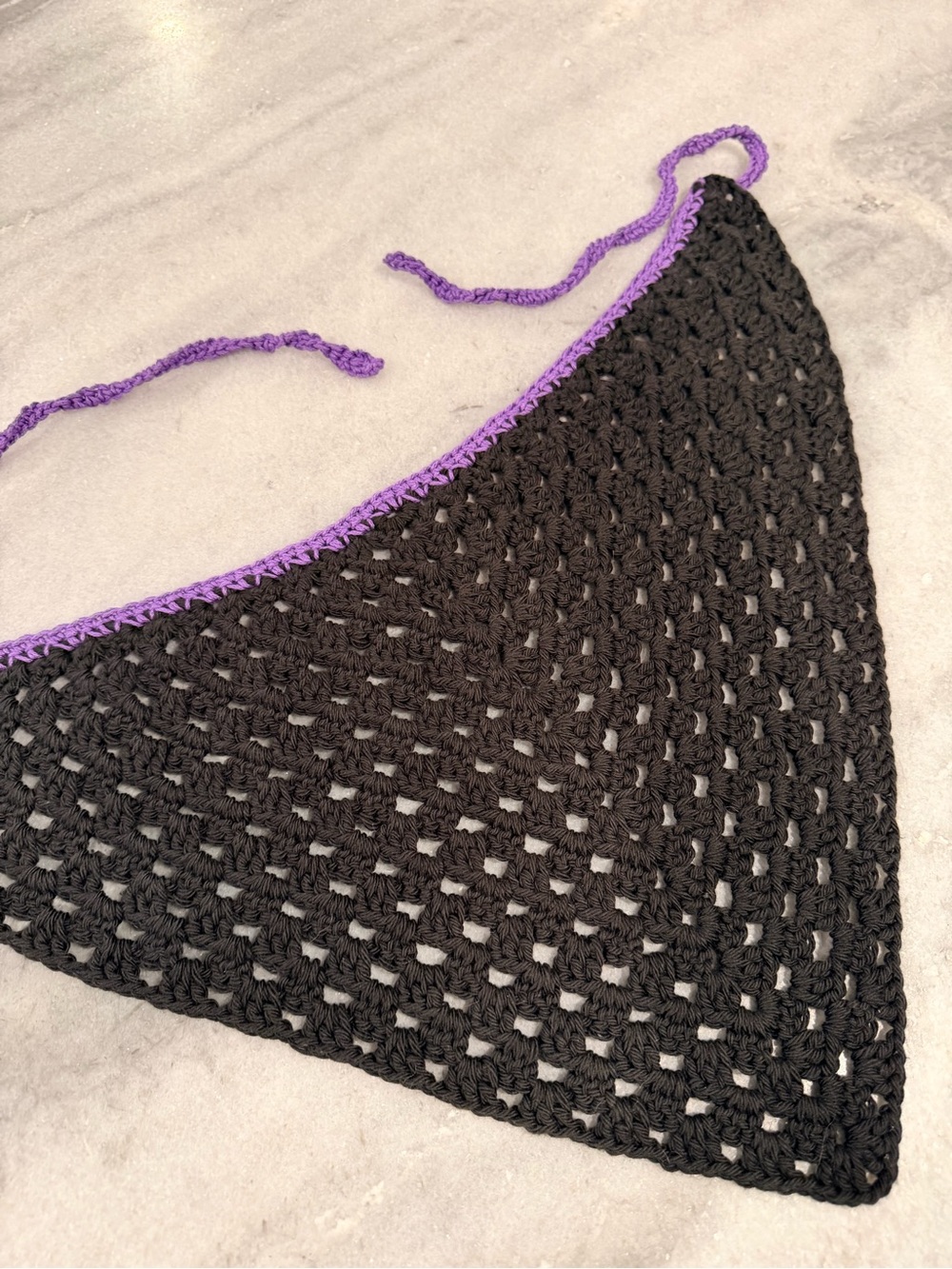Handmade Crochet Bandana Head Scarf Cotton Boho Triangle Wrap Fest Cottagecore